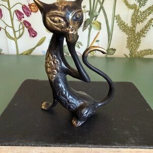Vintage Brass Elegant Black and Gold Cat Figurine